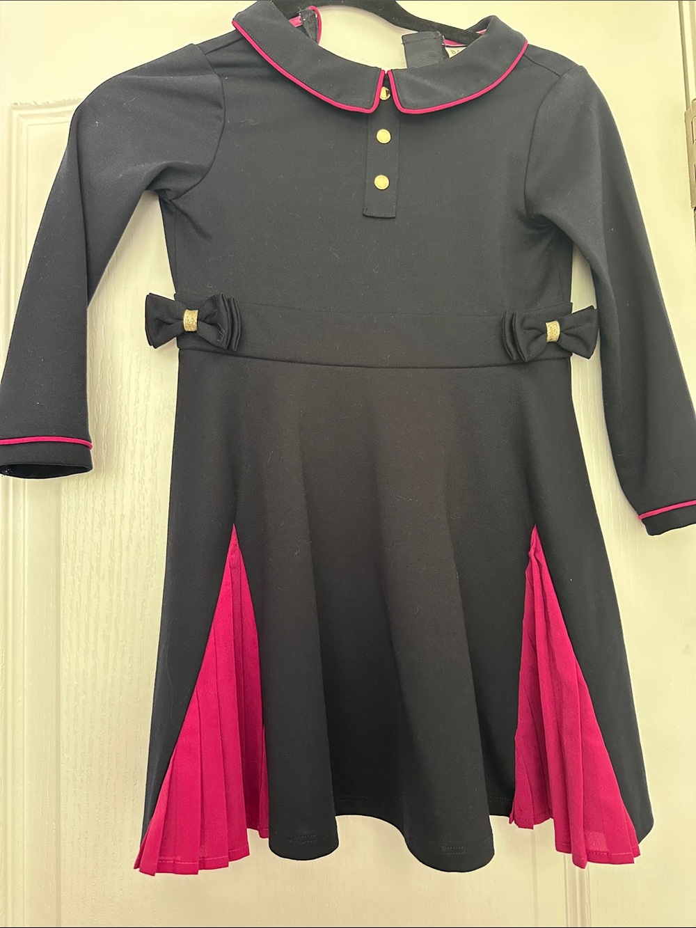 Ted Baker Black Dress with Pink Insets and Gold Bow Details